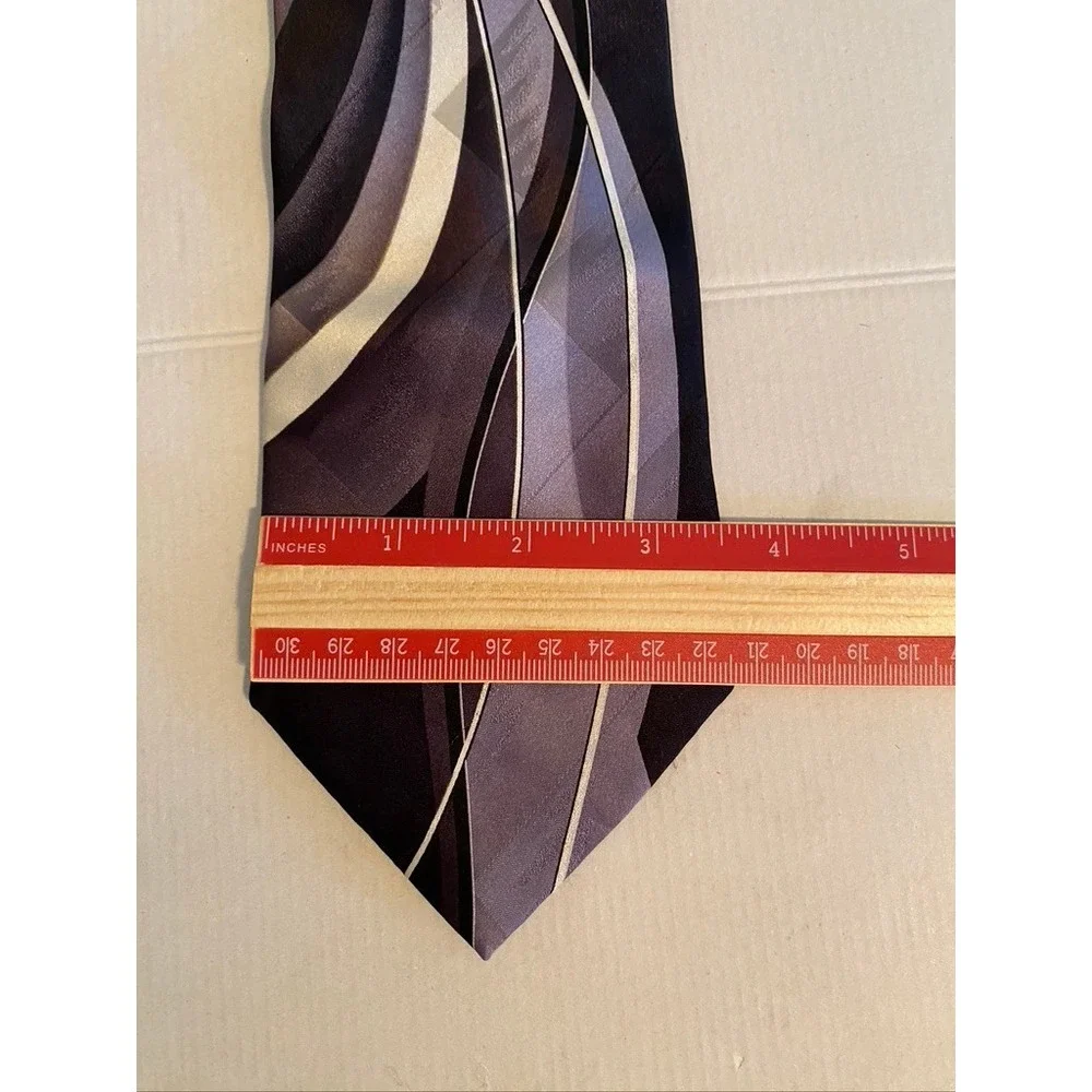 Puritan Mens Silk Tie Purple Grey Black Abstract Swirl Stain Resistant Handmade